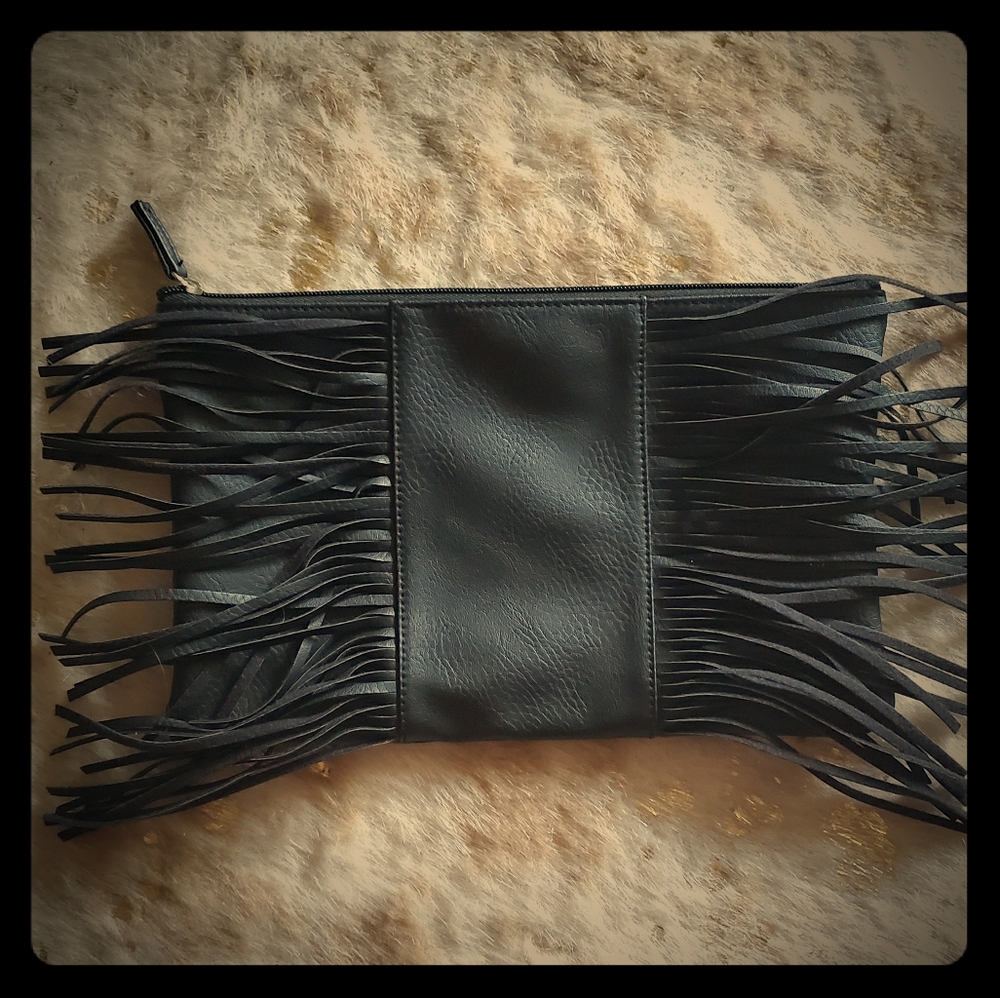 Ion Black Fringe Clutch/Makeup Bag